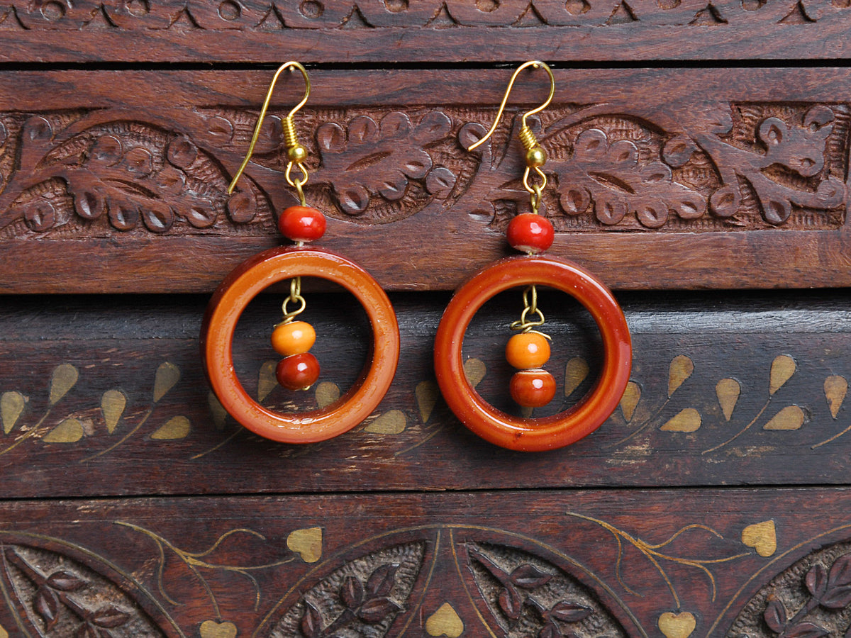 Red Wooden Hook Earrings