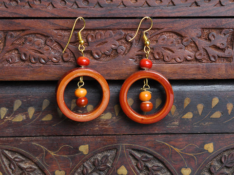 Red Wooden Hook Earrings