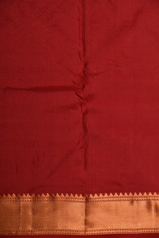 Copper Zari Big Border With Leaf Design Maroon Kanchipuram Silk Saree