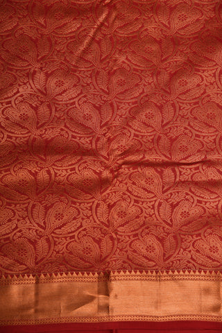 Copper Zari Big Border With Leaf Design Maroon Kanchipuram Silk Saree