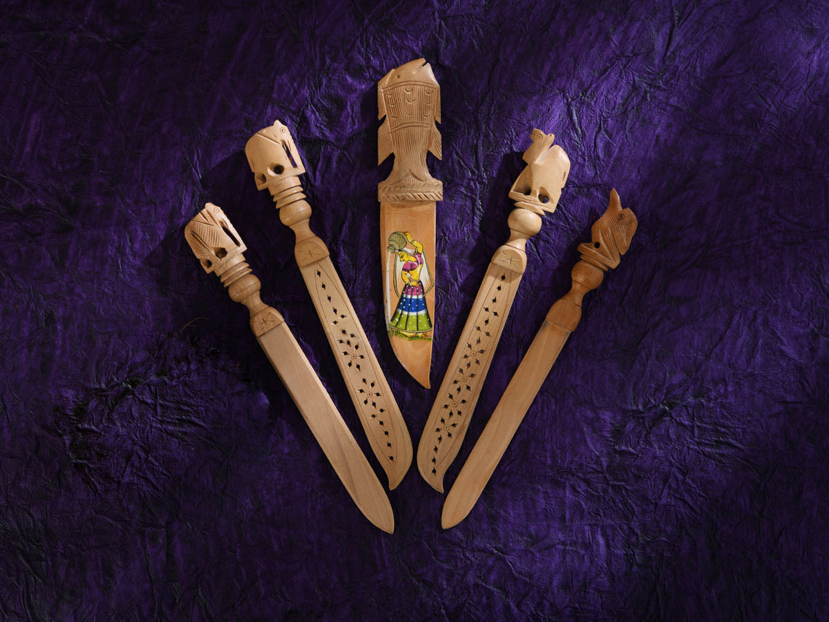 Handpainted Traditional Wooden Knife Set Of 5