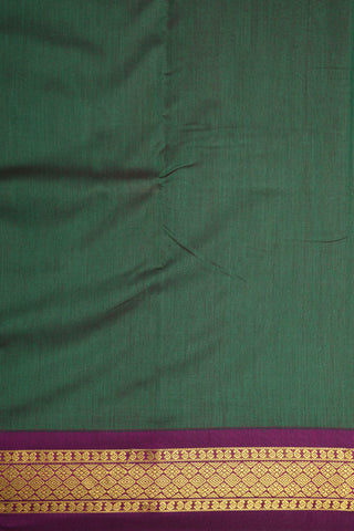 Contrast Floral Zari Border In Plain Forest Green Apoorva Cotton Saree