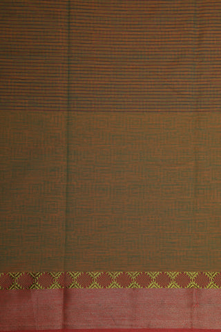 Zari And Thread Work Border With Geometric Pattern Printed Red Orange Chanderi Cotton Saree