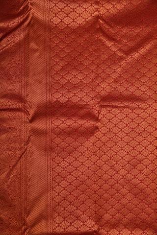 Copper Zari Big Border With Leaf Design Maroon Kanchipuram Silk Saree