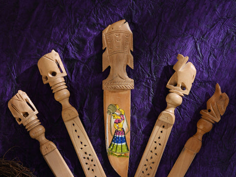 Handpainted Traditional Wooden Knife Set Of 5