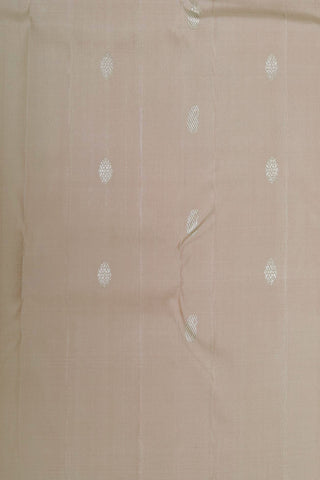 Big Silver Zari Border With Annam And Floral Buttis Cream Color Kanchipuram Silk Saree