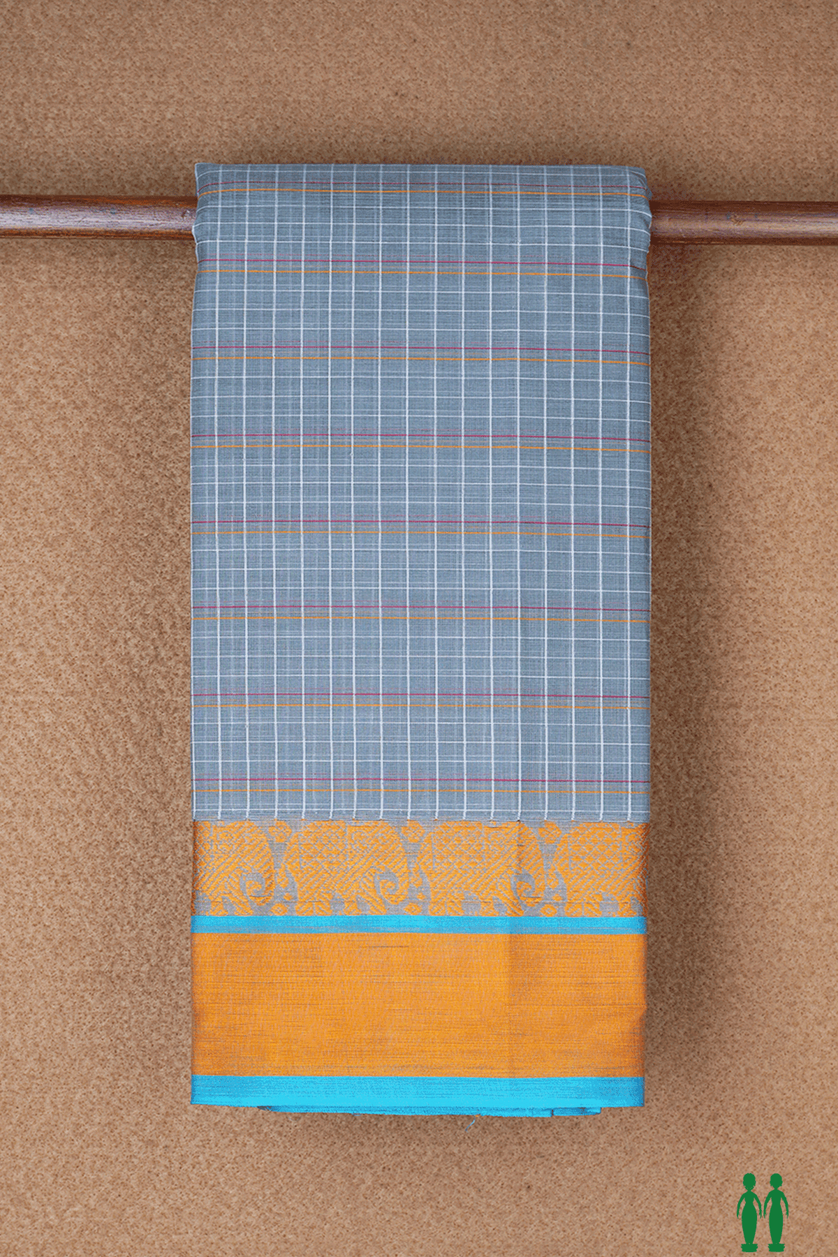 Allover Checked Design Steel Grey Narayanpet Cotton Saree