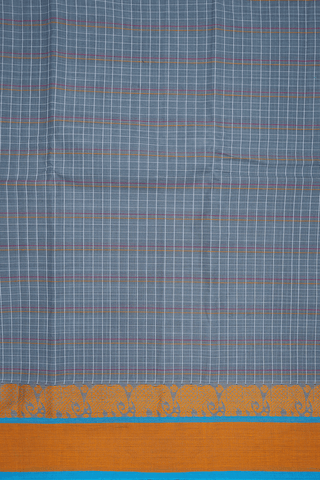 Allover Checked Design Steel Grey Narayanpet Cotton Saree