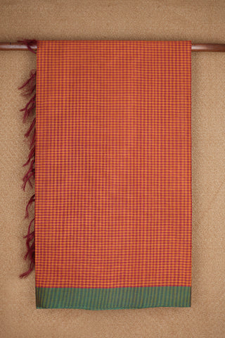 Allover Checked Rust Orange Coimbatore Cotton Saree