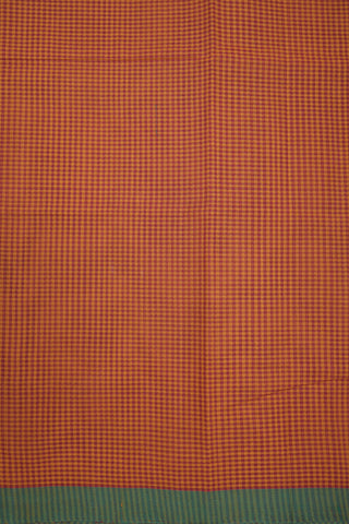 Allover Checked Rust Orange Coimbatore Cotton Saree