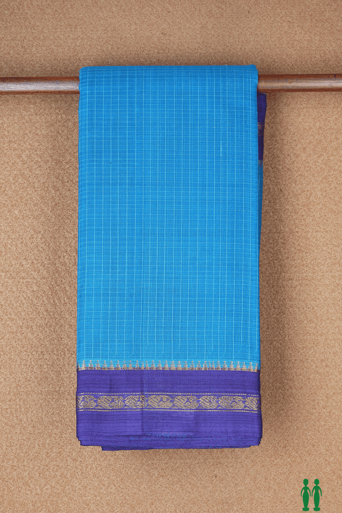 Allover Checks Design Teal Blue Narayanpet Cotton Saree