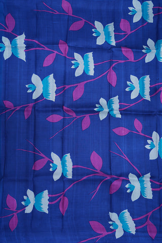 Floral Design Azure Blue Printed Silk Saree