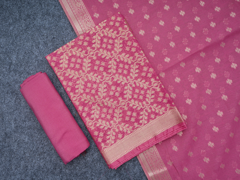 Allover Design Pink Semi Banaras Unstitched Salwar Material