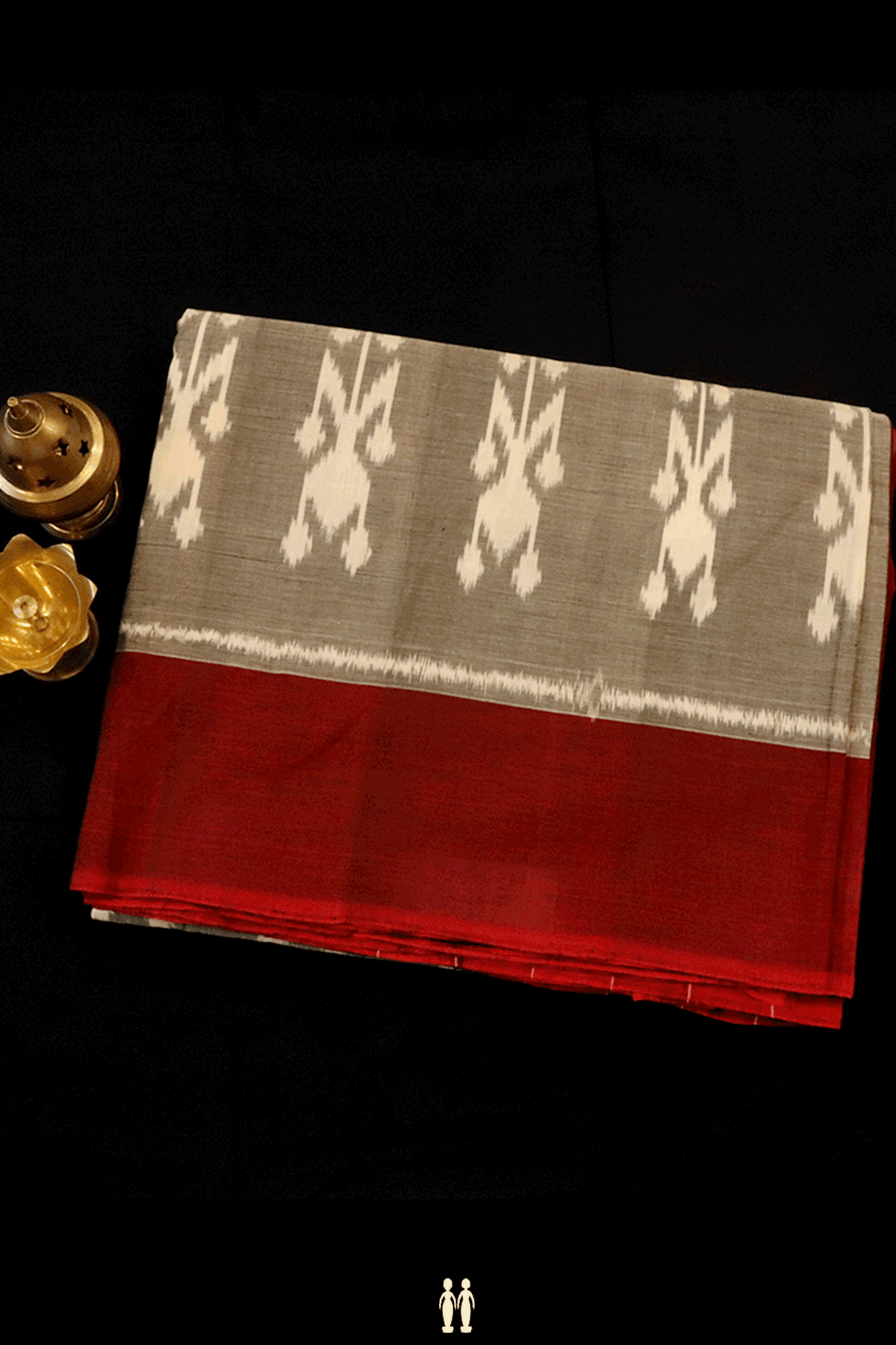 Allover Design Taupe Grey Pochampally Cotton Saree