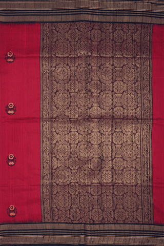 Allover Floral Buttas Scarlet Red Jute Saree