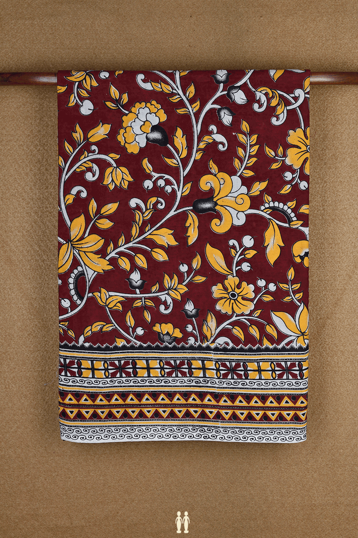 Allover Floral Design Dark Maroon Kalamkari Cotton Saree