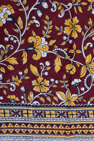 Allover Floral Design Dark Maroon Kalamkari Cotton Saree