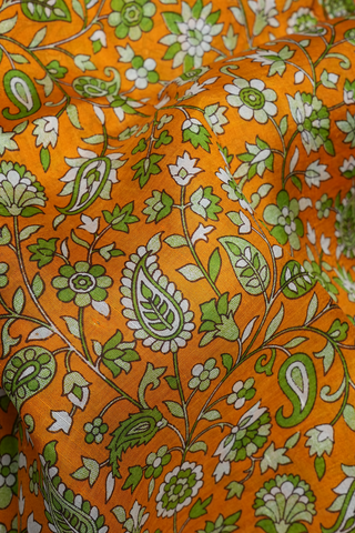 Allover Floral Design Honey Orange Printed Silk Saree