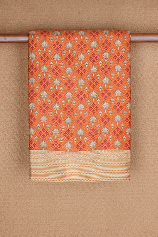 Allover Floral Design Orange Printed Silk Saree