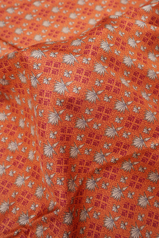 Allover Floral Design Orange Printed Silk Saree