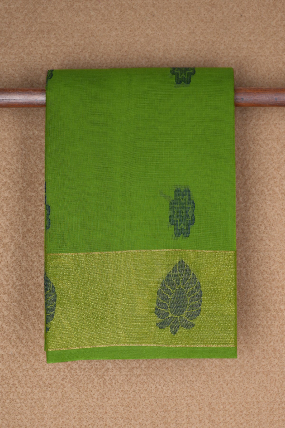 Allover Floral Motifs Fern Green Kanchi Cotton Saree