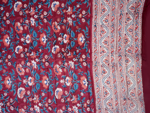 Allover Floral Printed Burgundy Cotton Double Quilt