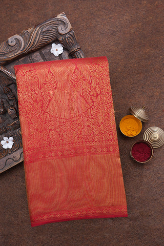 Allover Iruthalai Pakshi And Floral Zari Design Ruby Red Kanchipuram Silk Saree