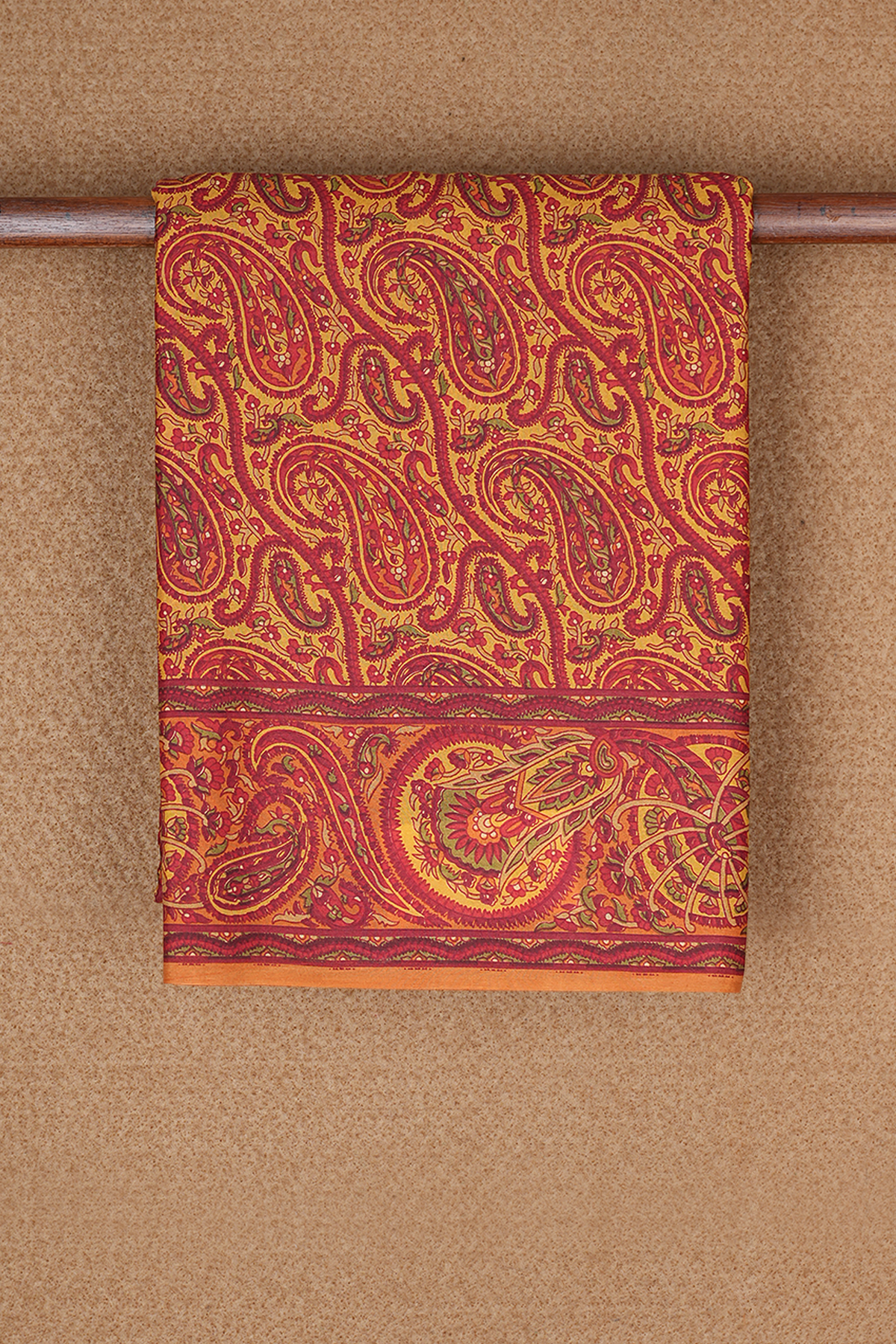 Allover Paisley Design Ginger Orange Printed Silk Saree