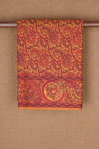 Allover Paisley Design Ginger Orange Printed Silk Saree