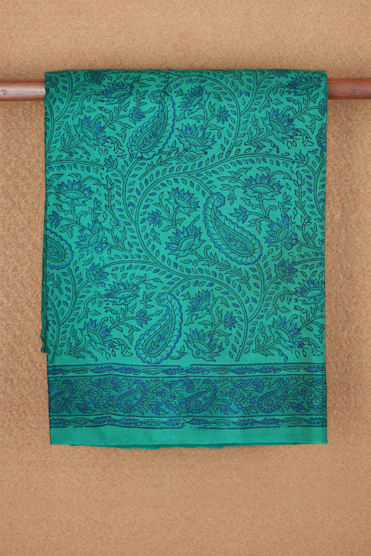 Allover Paisley And Floral Design Peacock Green Printed Silk Saree