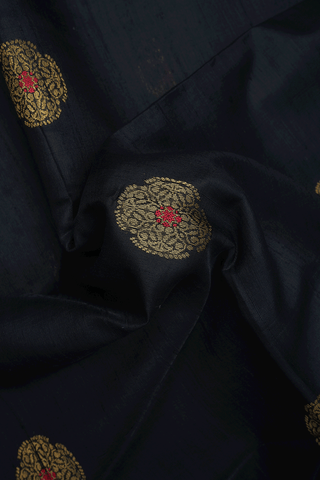 Allover Zari Motifs Black Jute Saree