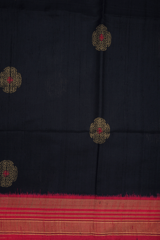 Allover Zari Motifs Black Jute Saree