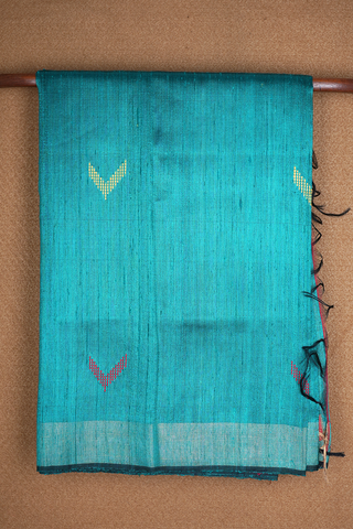 Arrow Threadwork Motifs Teal Blue Jute Saree