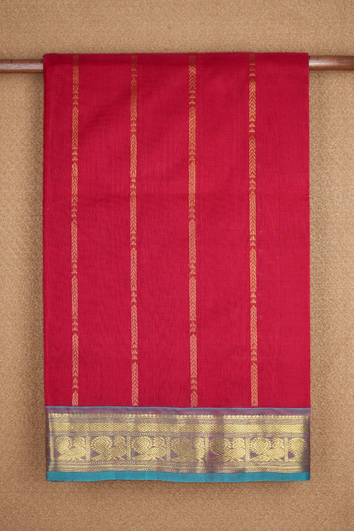 Arrow Zari Lines Scarlet Red Silk Cotton Saree