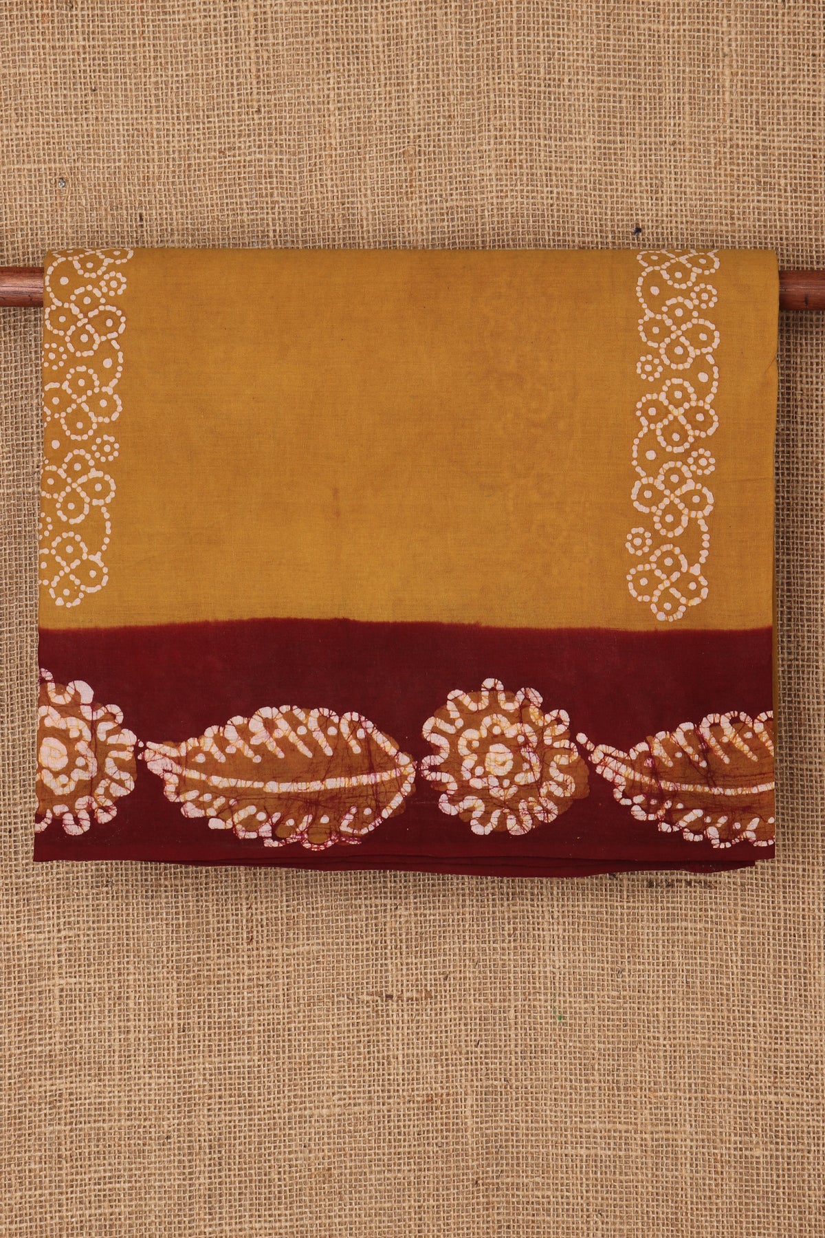 Batik Work Mustard Sungudi Cotton Saree