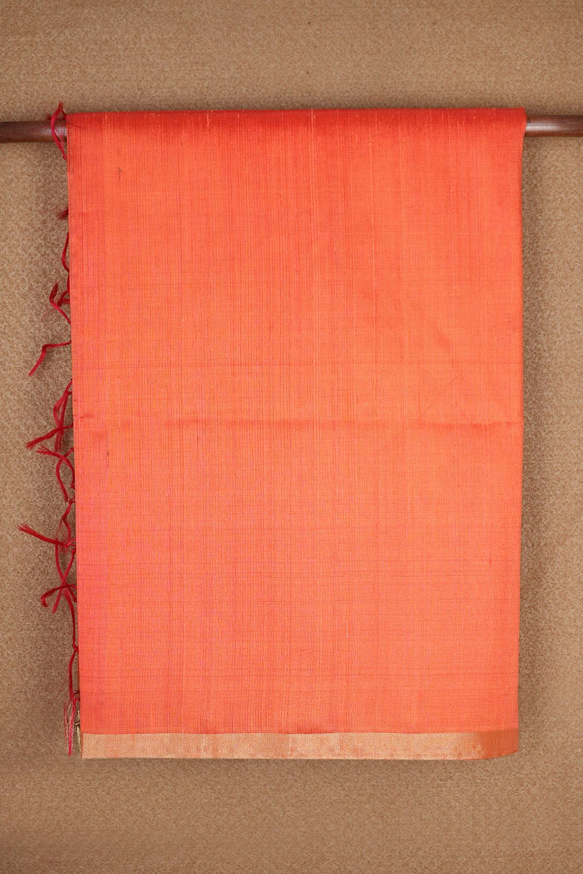 Bavanchi Border Plain Coral Orange Raw Silk Saree