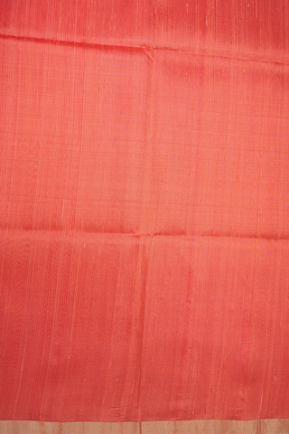 Bavanchi Border Plain Coral Orange Raw Silk Saree