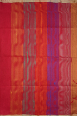 Bavanchi Border Plain Ochre Orange Raw Silk Saree