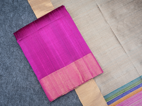 Bavanchi Border Plain Purple Pink Raw Silk Salwar Material