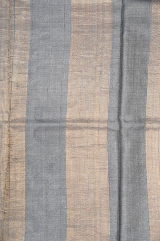 Bavanchi Border With Kalamkari Digital Printed Fog Grey Tussar Silk Saree