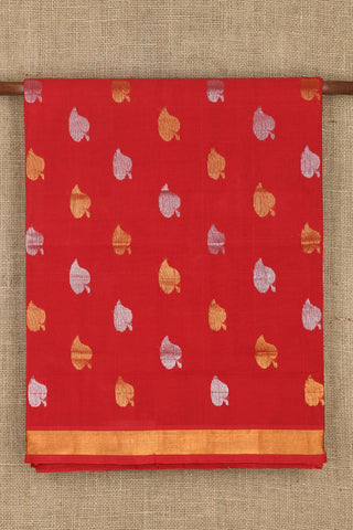 Bavanchi Border With Leaf Zari Buttas Tomato Red Venkatagiri Cotton Saree