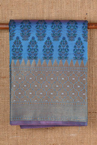 Floral Motif Blue Chanderi Cotton Saree