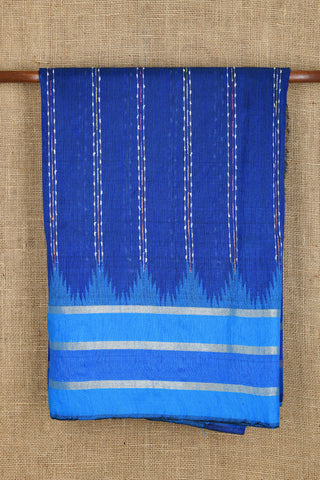 Big Border With Thread Work Stripes Cobalt Blue Jute Silk Saree