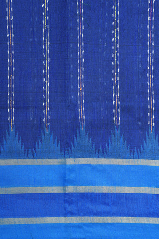 Big Border With Thread Work Stripes Cobalt Blue Jute Silk Saree