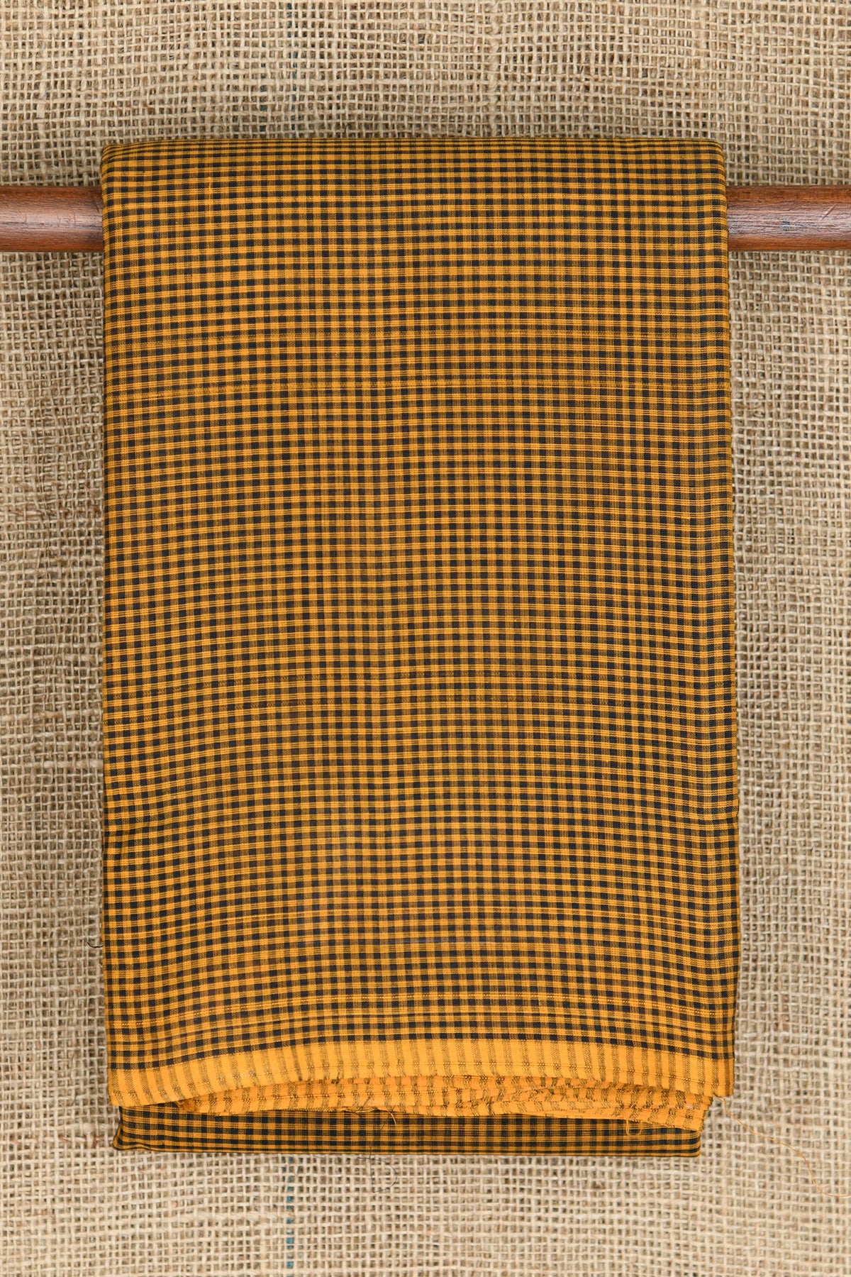 Black And Mustard Small Checks Kanchi Cotton Saree