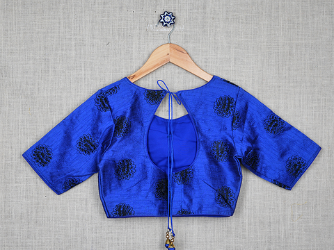 Women's Royal Blue Art Silk Umbrella Sleeves Readymade Blouse