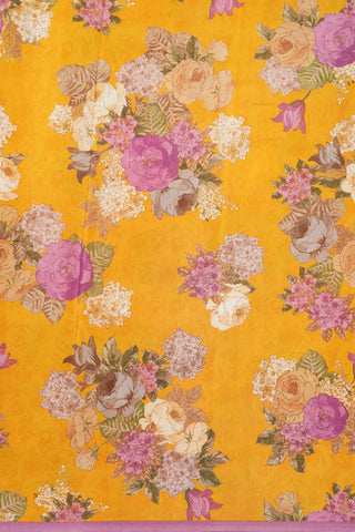 Botanical Digital Printed Saffron Yellow Crepe Saree