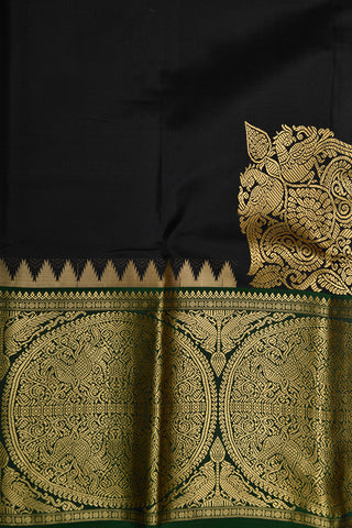 Ganga Jamuna Traditional Border With Peacock Motif Black Kanchipuram Silk Saree