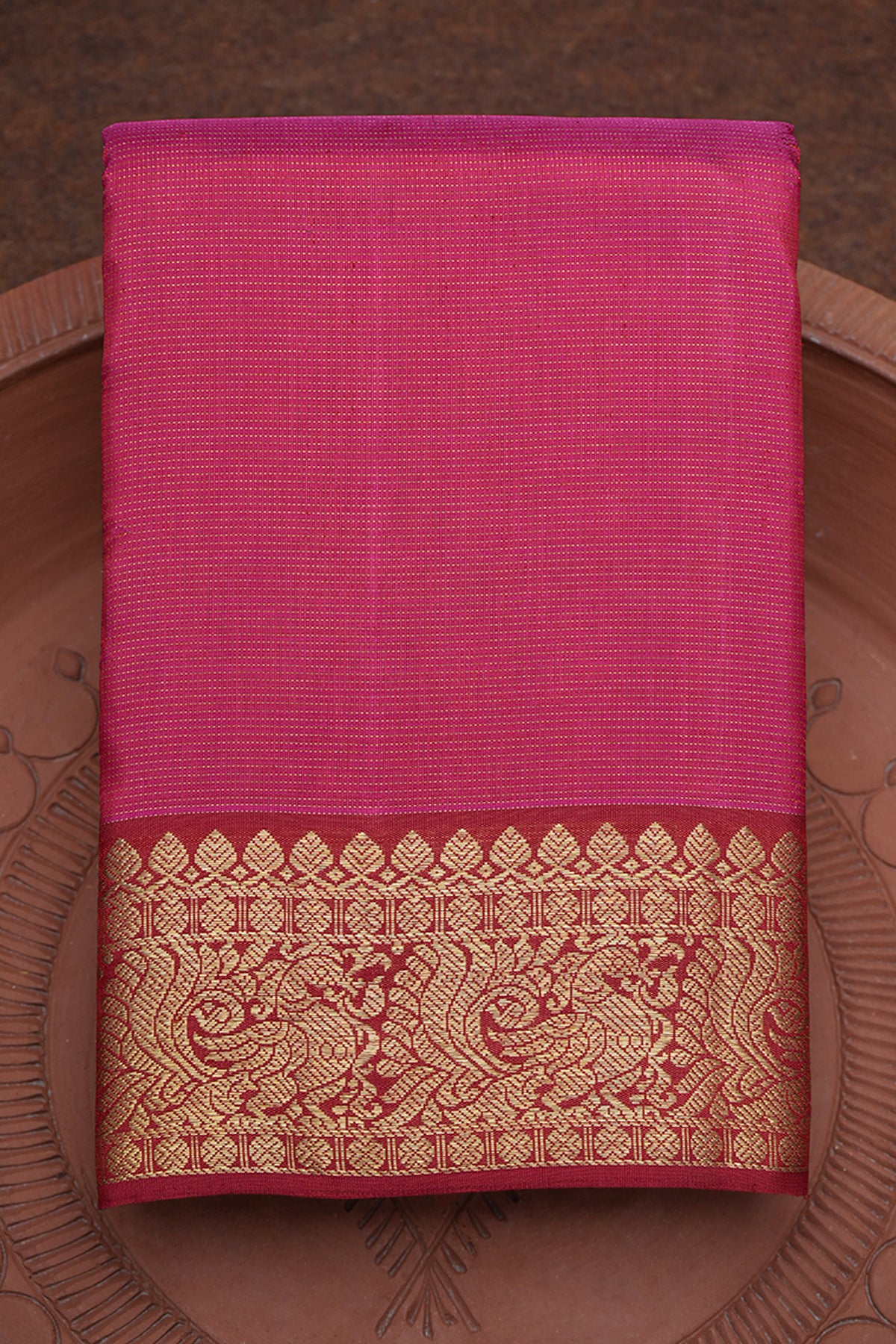 Peacock Zari Border Magenta Kanchipuram Silk Saree