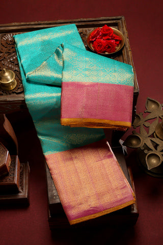 Brocade Tissue Big Border With Sea Green Kanchipuram Silk Saree